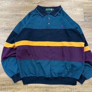 Y2K Colorblock Striped Polo Shirt